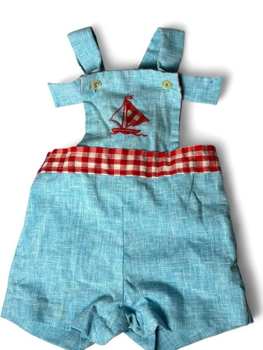 VTG Healthtex Kids (12 Months) Blue Romper with Red Sailboat and Gingham Waist